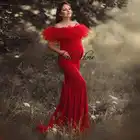 Садовое красное Тюлевое платье для беременных с оборками красивое платье с открытыми плечами Русалка халат для беременных для фотографии платья для будущей мамы