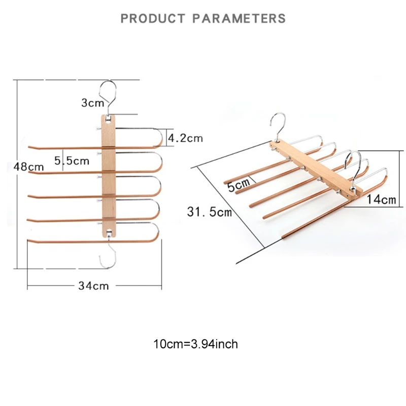 

Multifunctional Wood Pants Hanger Non-slip Wooden Ties Towels Holder w/ Hook