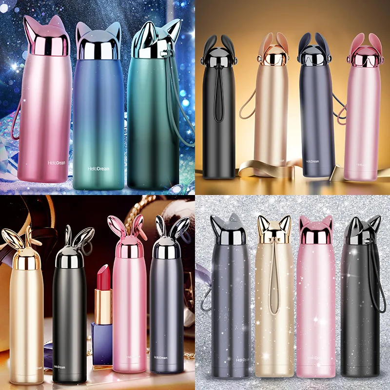 

320ml Thermos Bottle Stainless Steel Vacuum Flasks Cute Cat Ear Thermal Cup Portable Travel Outdoor Mug for Coffee Tea Milk