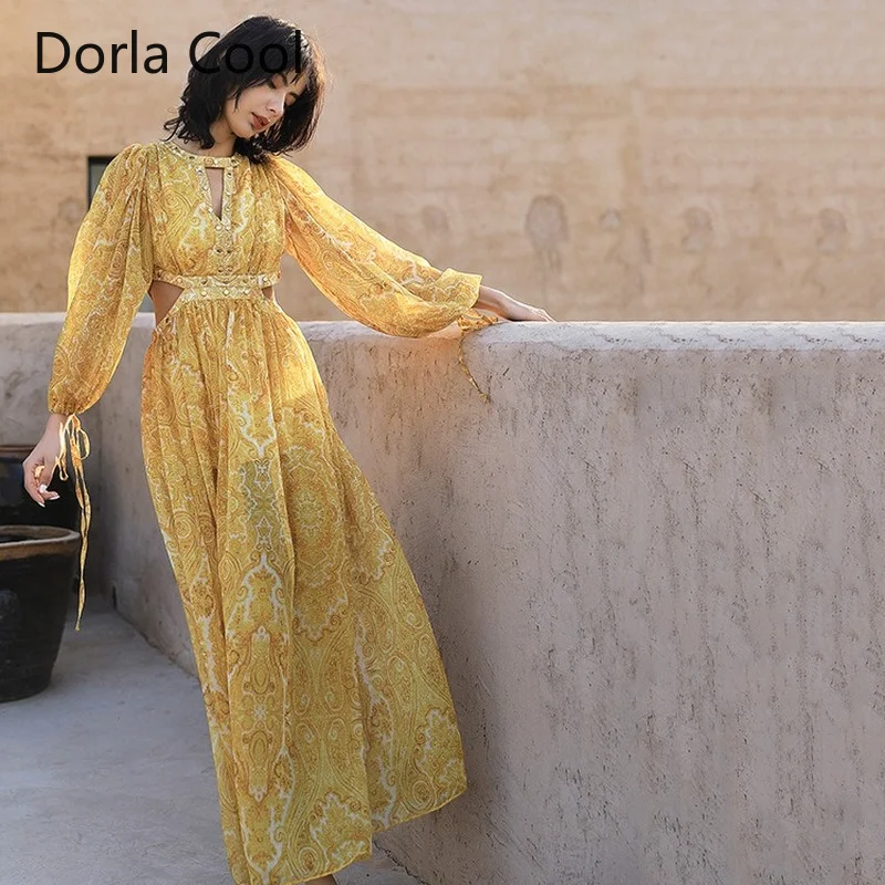 

New 2021 Summer Beach Dress For Women Printed Chiffon Maxi Long Sundress Female Slim Sexy Hollow Out Buttons Chic Vestidos