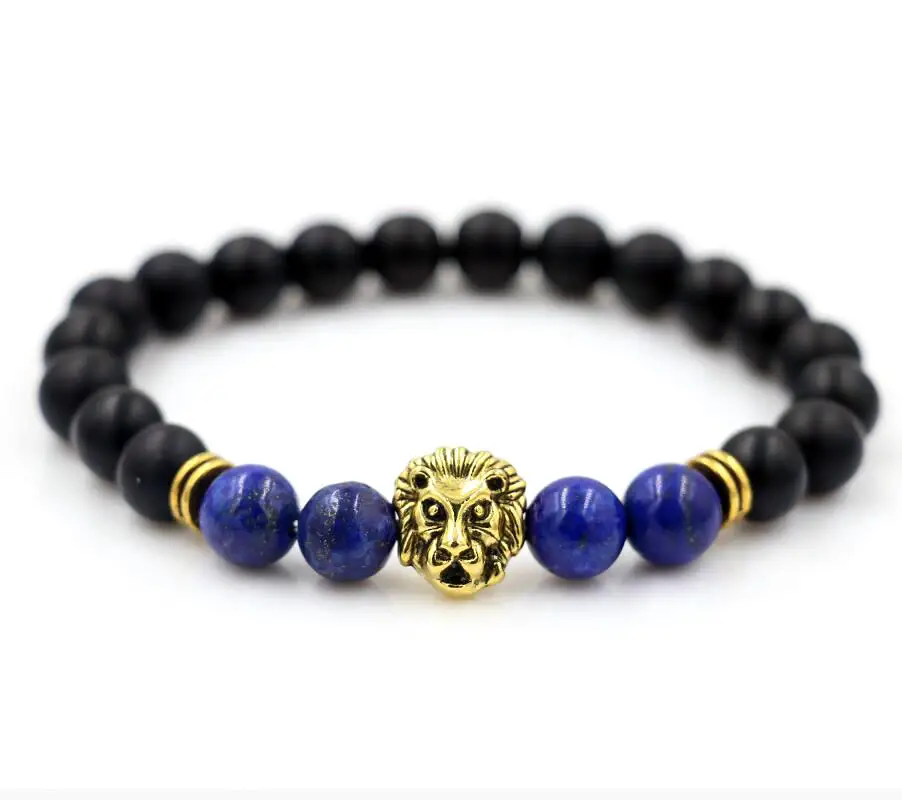 Мужской браслет с ониксом Лазуритом искусственным леопардом|Гибкие браслеты| |