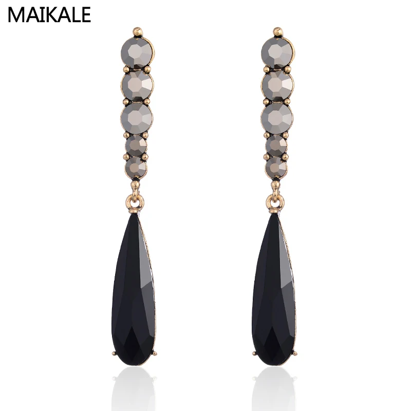 MAIKALE, Винтажные серьги, капли воды, золотые, серебряные, черные, висячие серьги, металлические преувеличенные Стразы длинные серьги для женщин в подарок