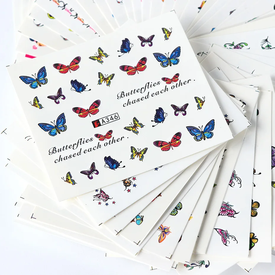 Lotus Butterfly наклейка с цветком для ногтей набор акварельные цветочные розы милые