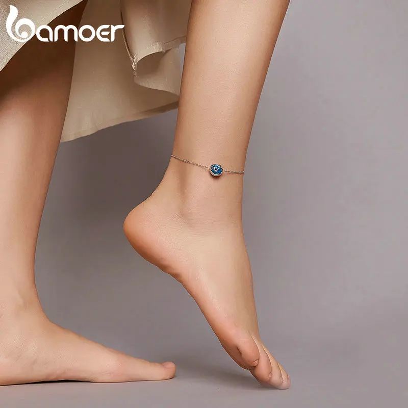 Женский браслет на ногу из серебра 925 пробы цепочке муранского стекла|Анклеты| |