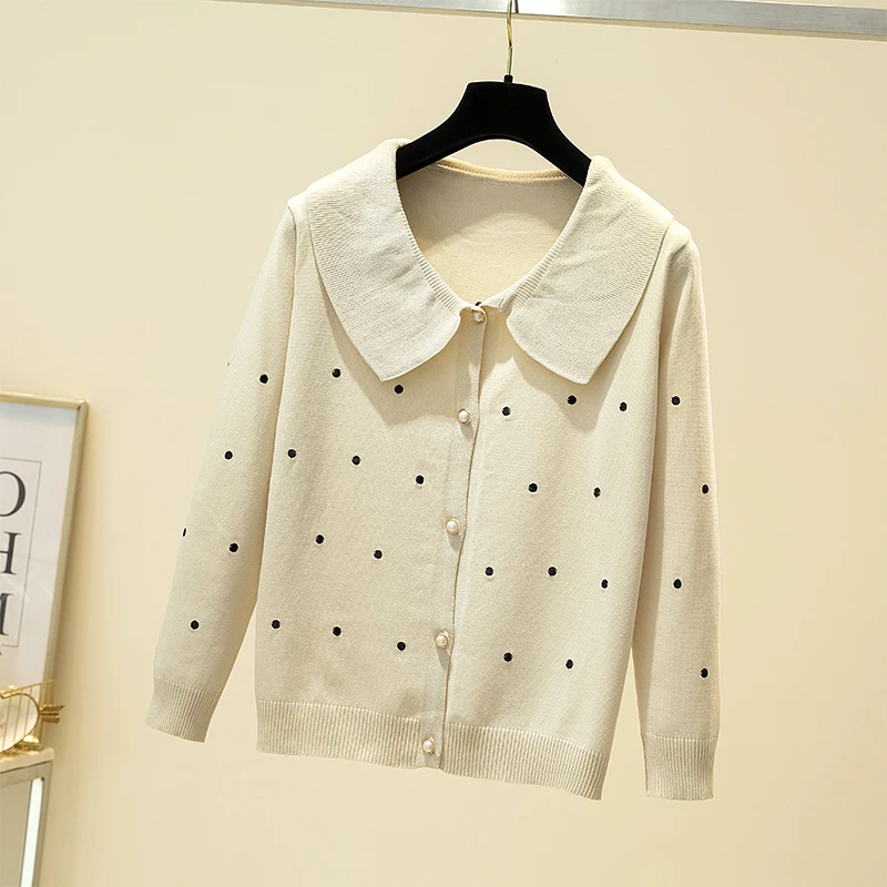 Кардиган женский вязаный с длинным рукавом в горошек |