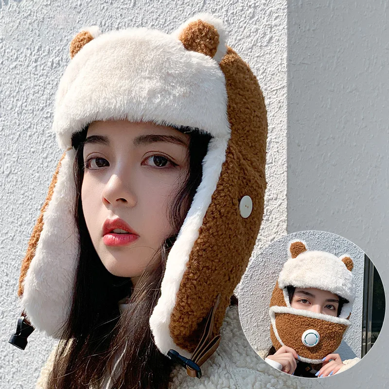 W01 шапка женская зимняя Утепленная Lei Feng ушанка Мультяшные уши Новинка 2021 модная