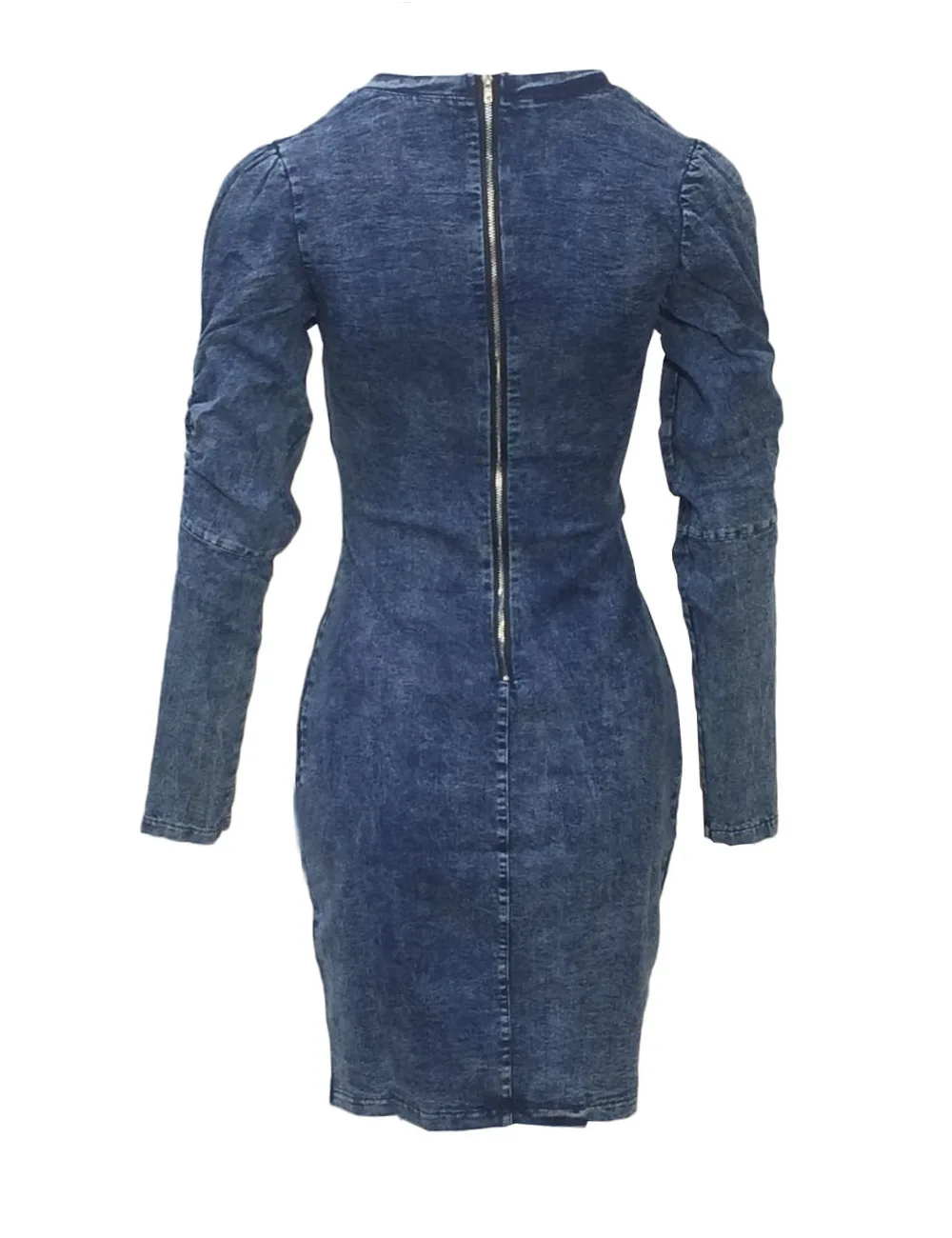 

European and American fashion street shot deep V ruffled princess sleeve bag denim dress sheath dress