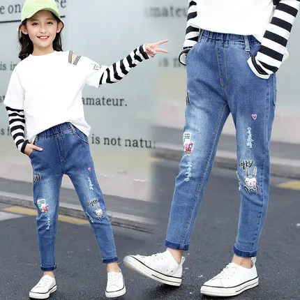 

New children jeans spring autumn girls trousers kids girl jeans students cartoon cute fashion children clothing pants