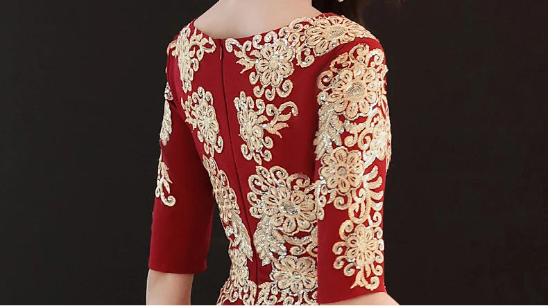 Темно-красное вечернее облегающее платье длинное платье-Ципао в ретро-стиле