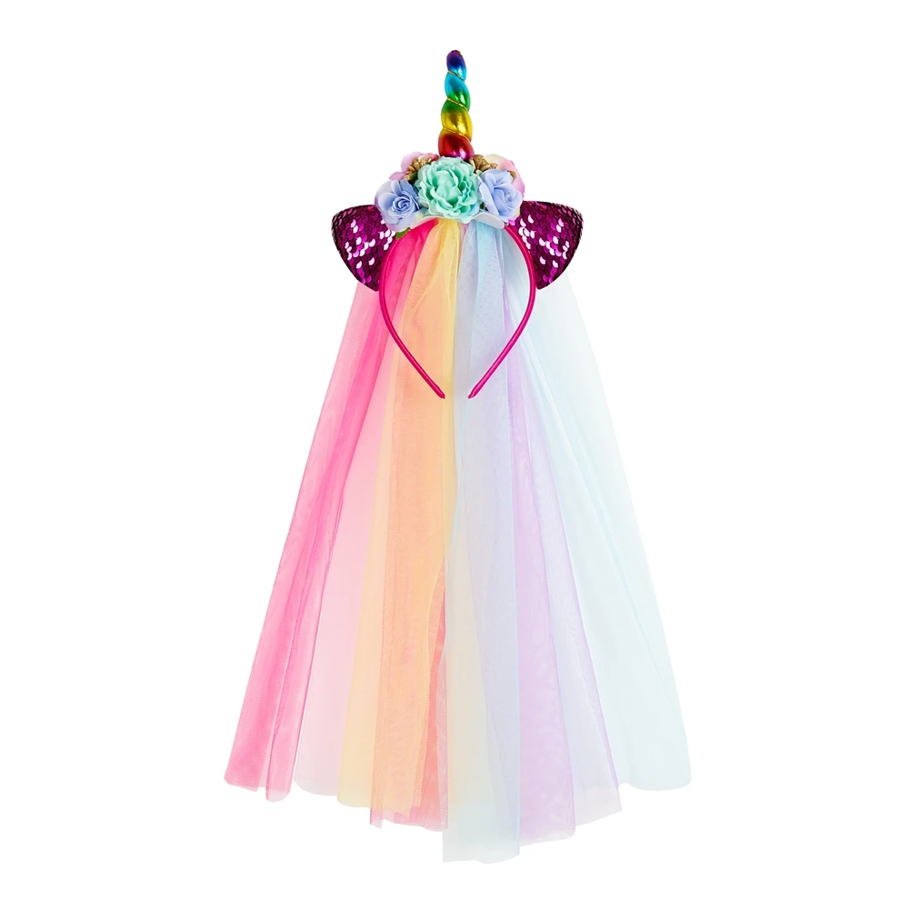 

With Long Tulle Party Unicorn Hair Accessories Girls Unicorn Hair Band Rainbow Unicorn Headband Glitter Cat Ears Headband