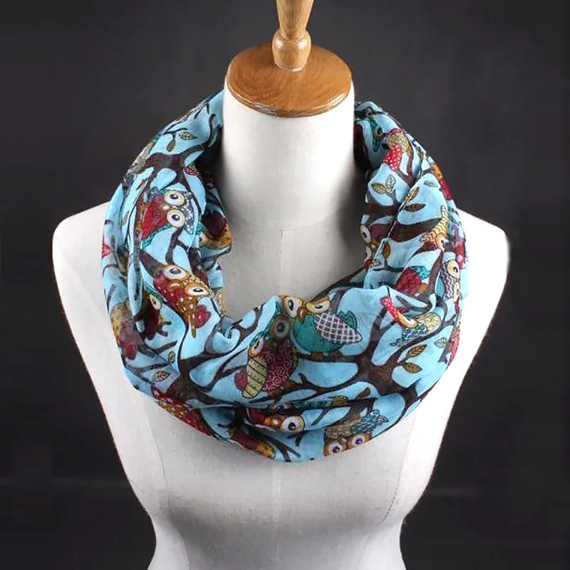 Шарф-снуд Женский с принтом совы осенний теплый круглым вырезом шарфом |