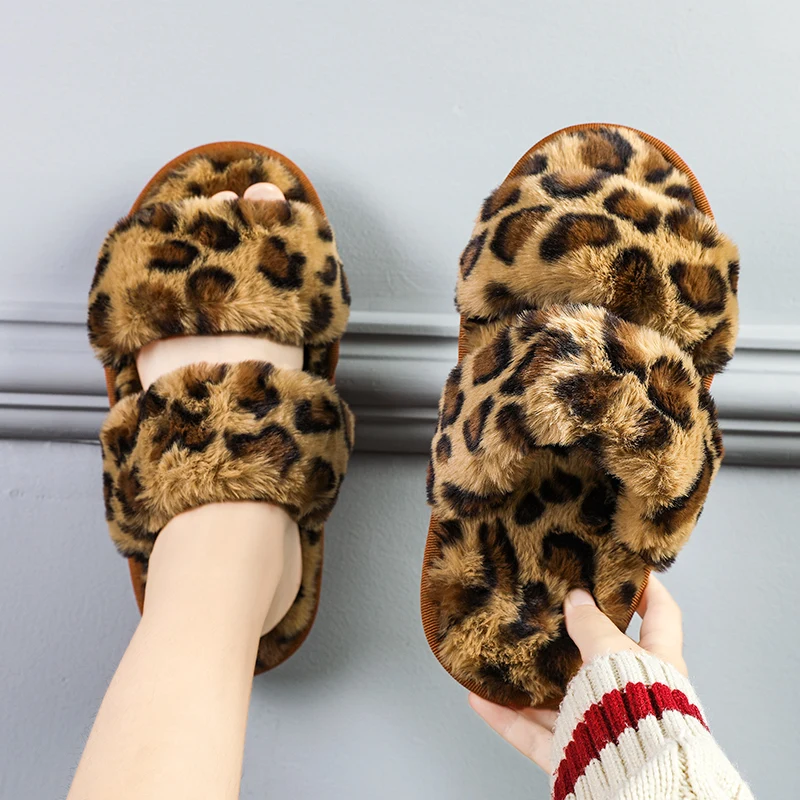 

Winter Women's Leopard Slippers for Home Soft Slippers Women Warm Fluffy Slippers Comfortable Slippers House Man Indoor Slides
