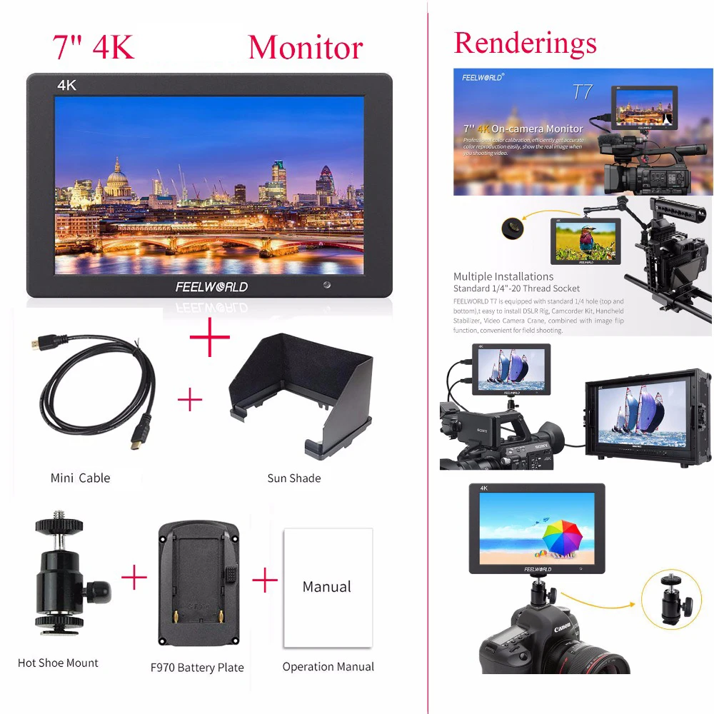 Feelworld T7 7 &quotIPS 4K камера монитор с алюминиевой металлической рамкой для DSLR камеры