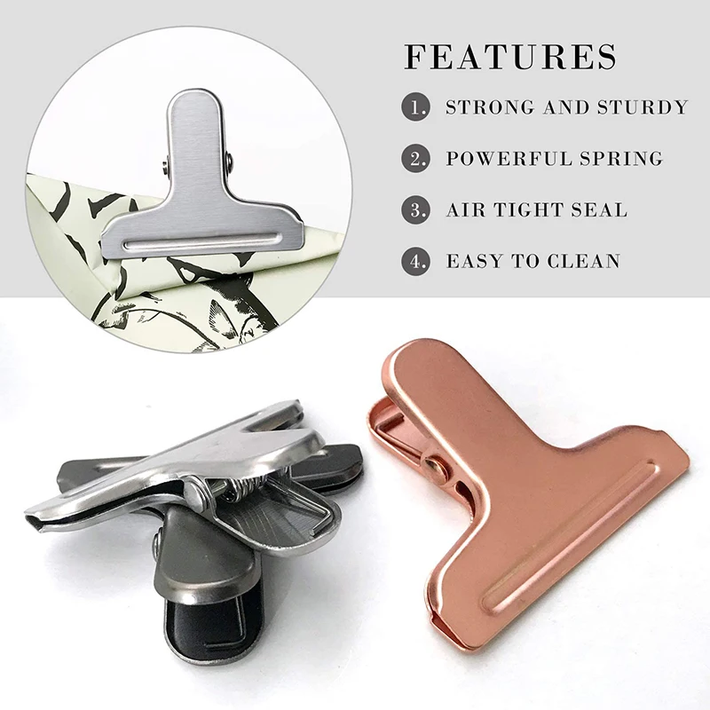 

6 Pcs Stainless Steel Heavy Duty Chip Bag Clips,Round Edge Snack Bag Clips/Folder/Sealing Clip,Rose Gold, Silver, Black