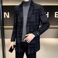 2021 autumn winter new mens wool blended coat long slim business casual warm jacket men high quality luxury lapel jacket single