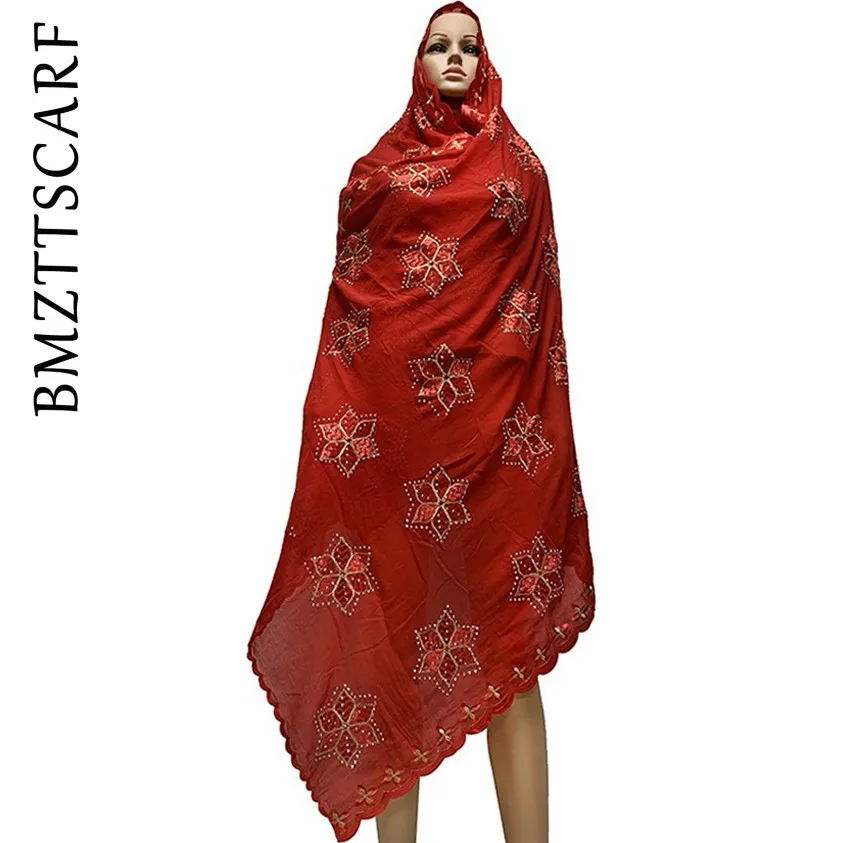 100% хлопковые шарфы африканские женские мусульманская вышивка платок с камнями