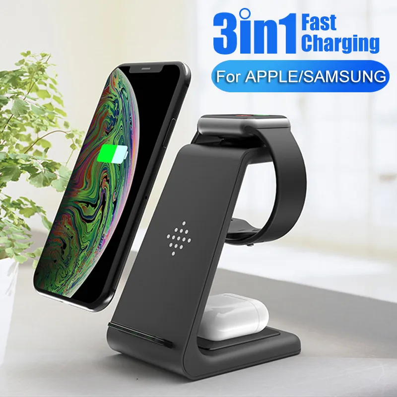 QI настольная Беспроводная зарядка для iPhone 8 9 10 11 XR Watch Airpods 3 в 1 беспроводная