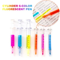 cylinder 6 color fluorescent pen kawaii syringe watercolor pen stationery school supplies