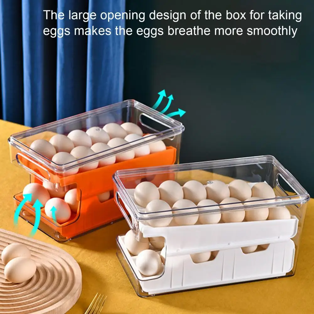 

Kitchen Egg Storage Box Detachable Egg Holder Slide Design Double Layer Egg Keep Fresh Storage Container Refrigerator Organizer