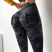 2021 camouflage sports pants with pocket high waist yoga leggings women scrunch butt workout fitness trousers gym running tights