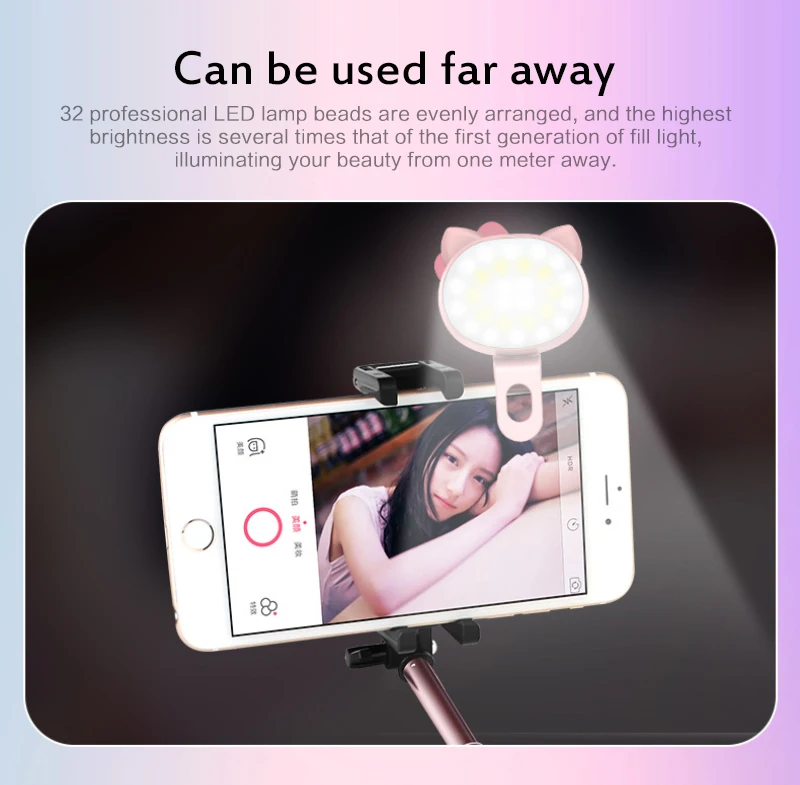 

360 Portable Mobile Phone Fill Light 32 Lamp Beads 3 Gears Dimming LED Selfie LED Light For IPhone 11 Xs Pro Max X XR 8 Plus