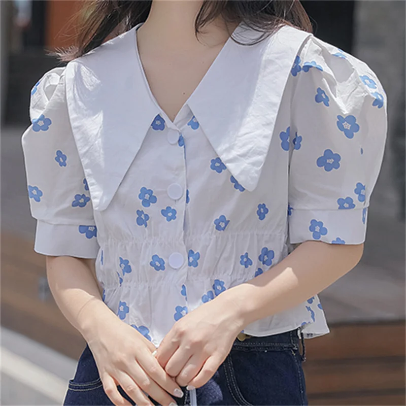

HziriP Florals High Waist Printing Casual Lady Tops Summer Streetwear Shirts Sweet Slim Chic Femme Hot Loose Versatile Blouses