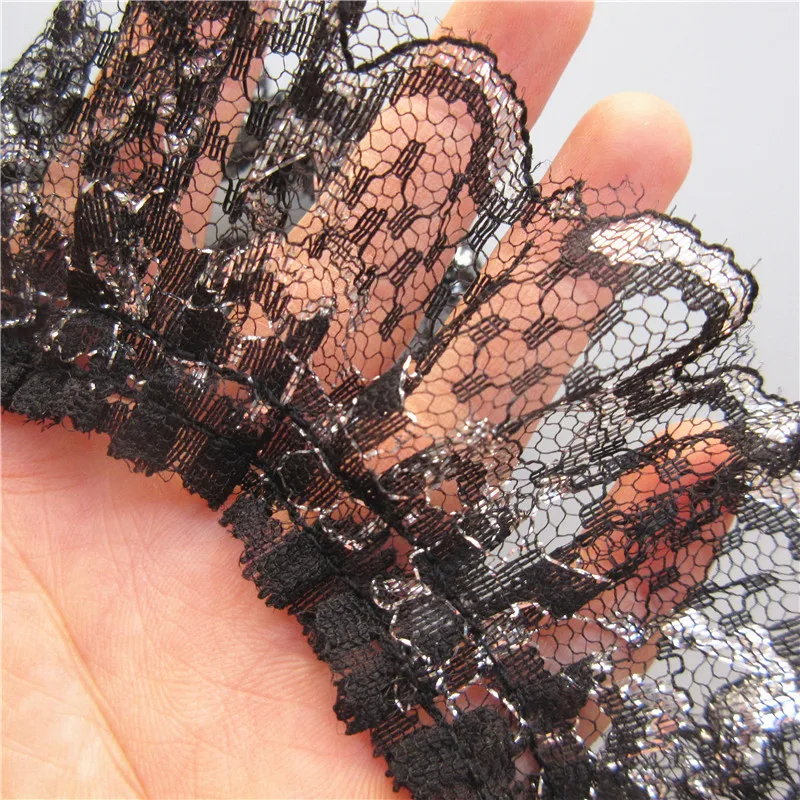 5 ярдов серебряная плиссированная кружевная органза с оборками присборенная