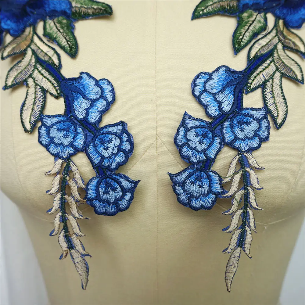 2 шт. королевские синие розы пришить железные нашивки Вышитые свадебное платье