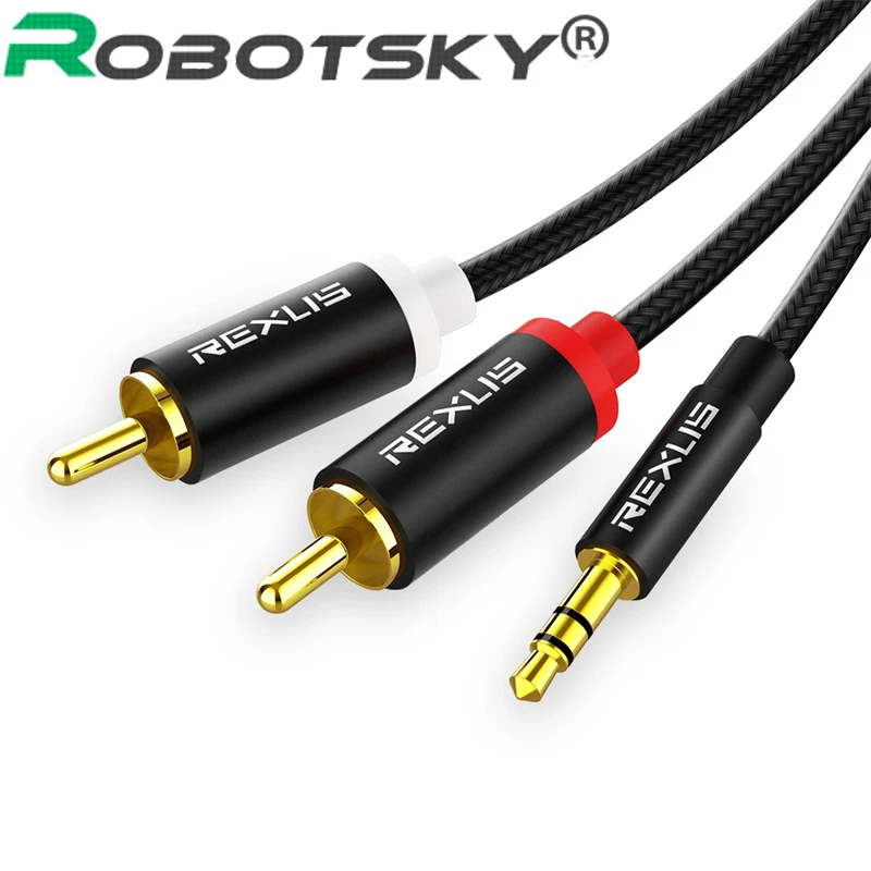 Robotsky 0 5 м/1 м 3 штекер на 2 RCA аудио кабель разветвитель для наушников стерео Aux