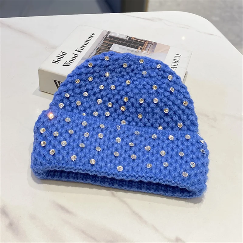 2022 Fashion Winter Woman Cap Diamond Winter Outdoor Warm Knit Hat Elegant Female Hat Beanie Winter Hat