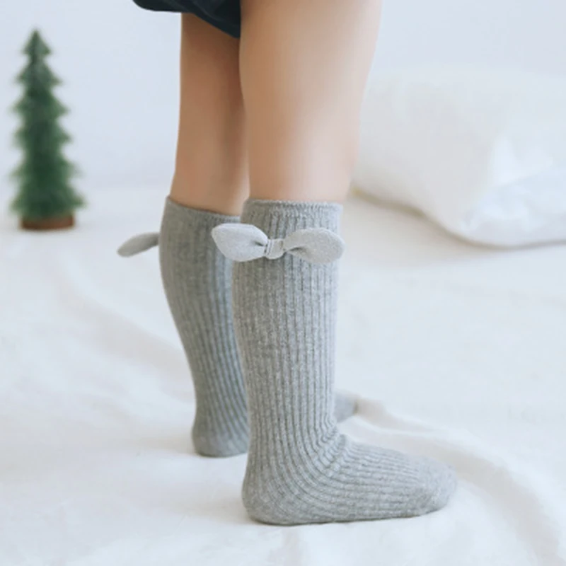 

Cotton Ribbed Baby Knee High Socks Stockings For Baby Leg Warmers Toddlers Girls Cute Bow Long Socks Kids Autumn Winter Clothes