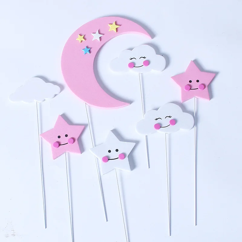 5-7 шт. розовая Голубая Луна Звезда облако торт Топпер для мальчиков девочек день