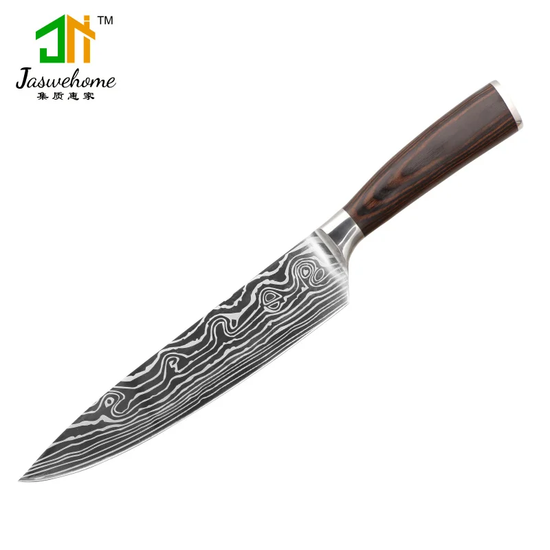 Jaswehome chef knife with wood cutting board set laser damascus grain gift kitchen | Дом и сад