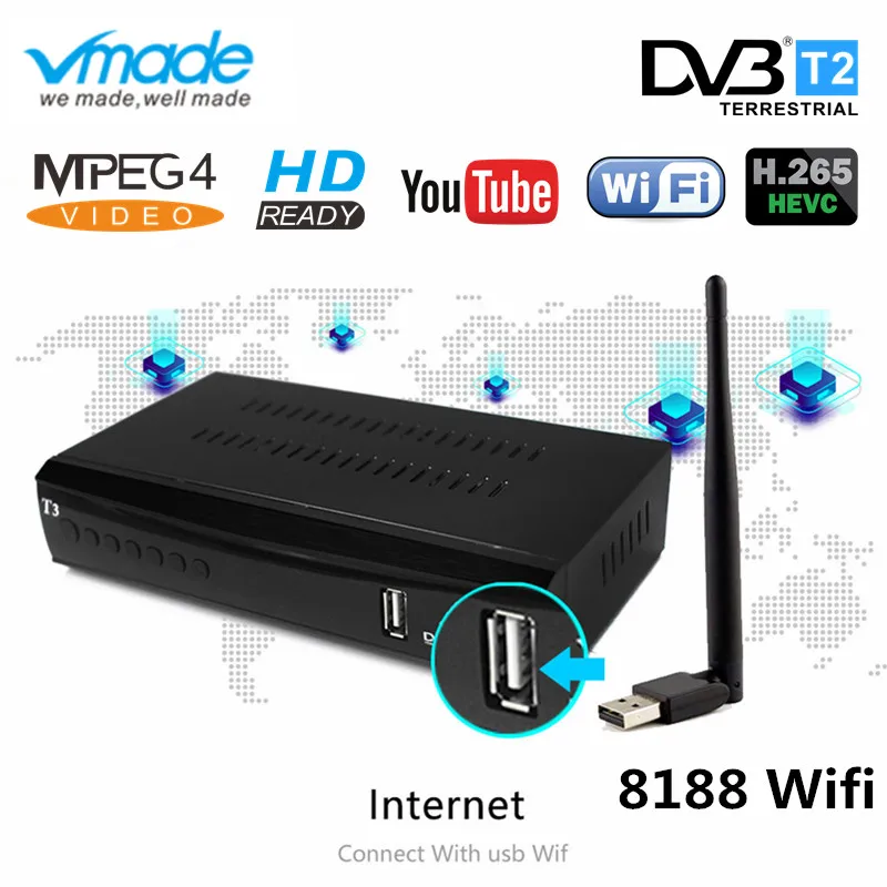 

Vmade FTA DVB T2 Digital TV Tuner H.265 TV Receptor WIFI 1080P Full HD DVBT2 Set-top Box Wifi Receiver DVB-T Youtube TV boxes