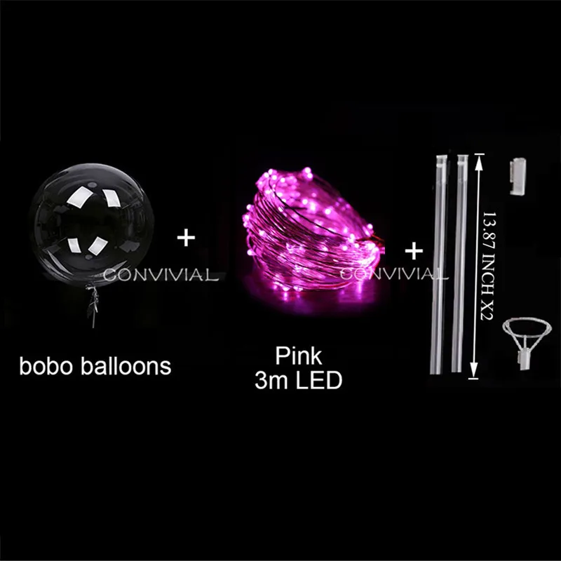 24inch Bobo Pink Светодиодный воздушный шар с ручкой и палочками, светящиеся Прозрачные гелиевые БОБО шары, украшения для свадьбы, дня рождения, вечеринки, детский светодиодный светильник, воздушный шар - Цвет: 24inch Bobo Pink