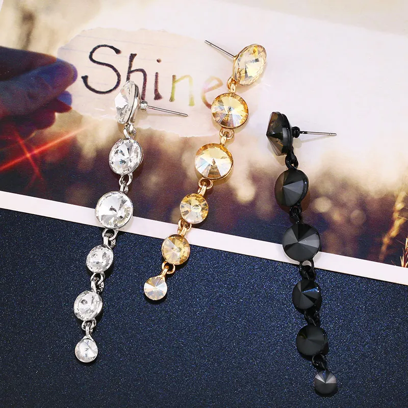 Женские винтажные круглые серьги OCESRIO черные висячие с камнями длинные