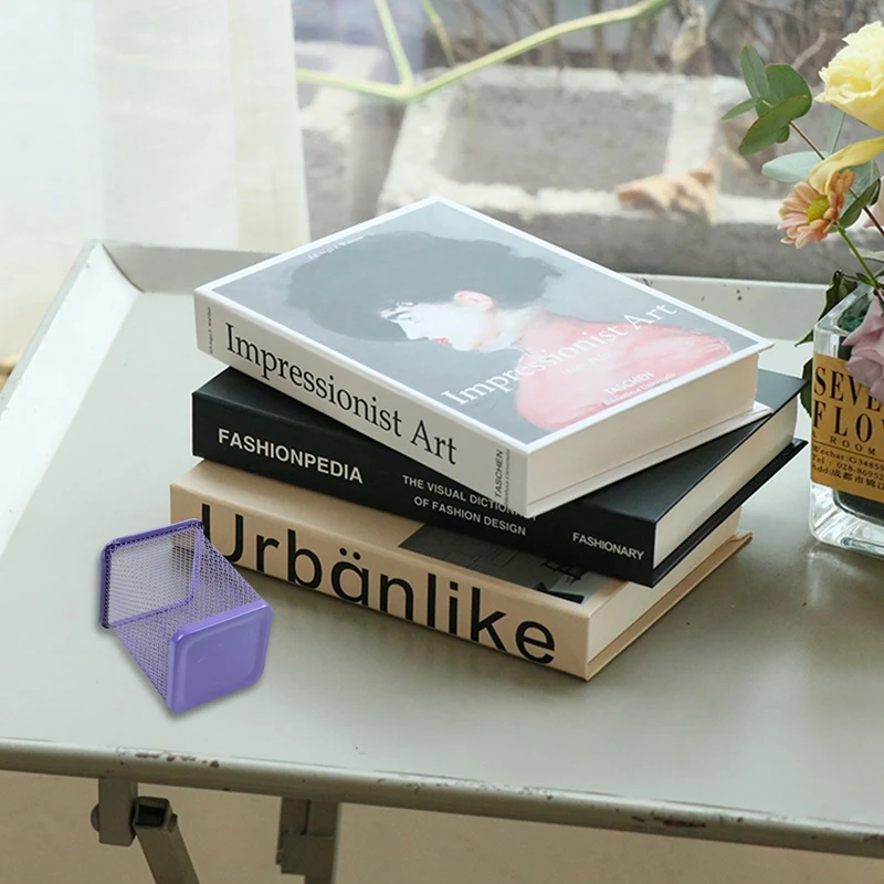 Фиолетовый металлический прямоугольный сетчатый держатель для ручек и