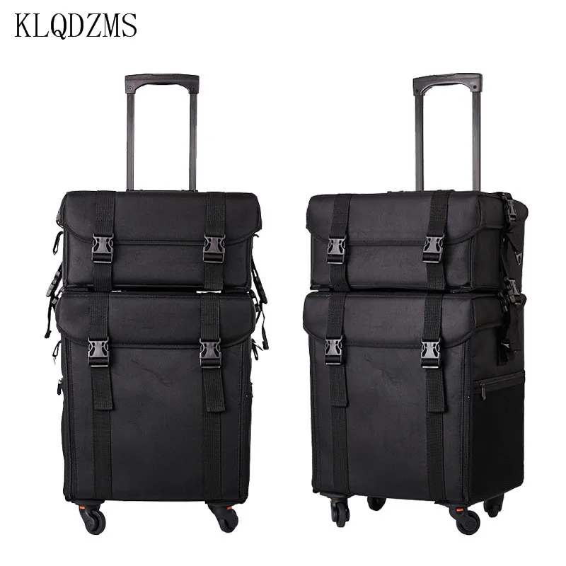 KLQDZMS Large Capacity Cosmetic Case Professional Nail Makeup Artist Fashion Cosmetic Bag On Wheels Multifunction Suitcase