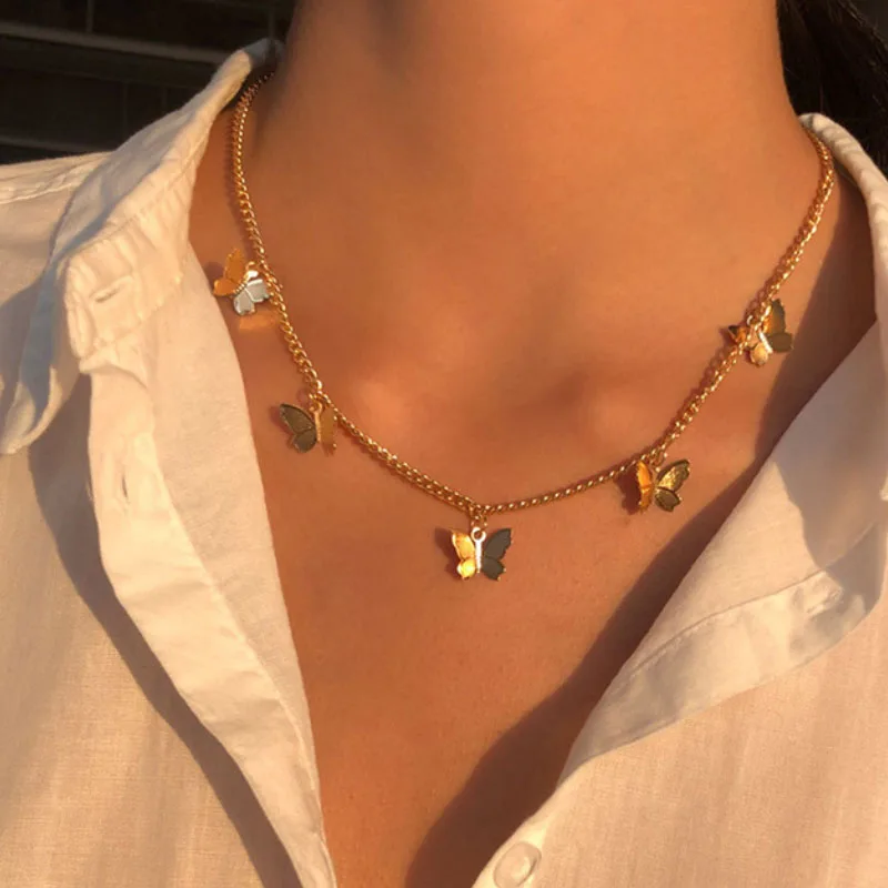 

Vintage Multilayer Pendant Butterfly Necklace for Women Butterflies Moon Star Charm Choker Necklaces Boho Jewelry Christmas Gift