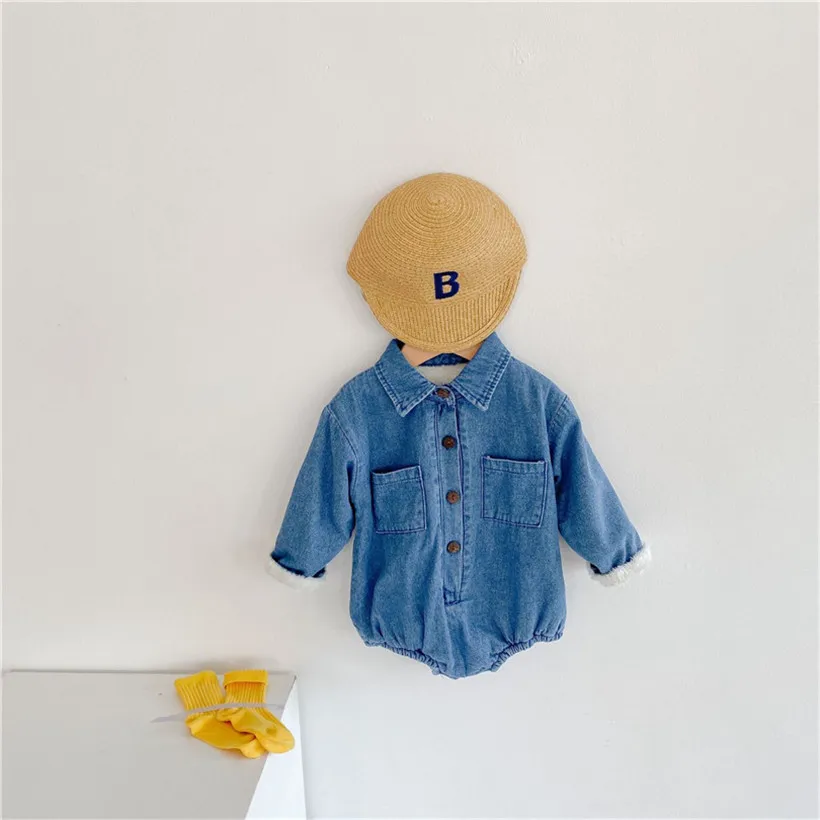 

Newborn Baby Romper Thick Outerwear Winter Baby Clothes Fleece Denim New Arrival Baby Boys Romper Infant Girls Jumpsuit 0-2Y