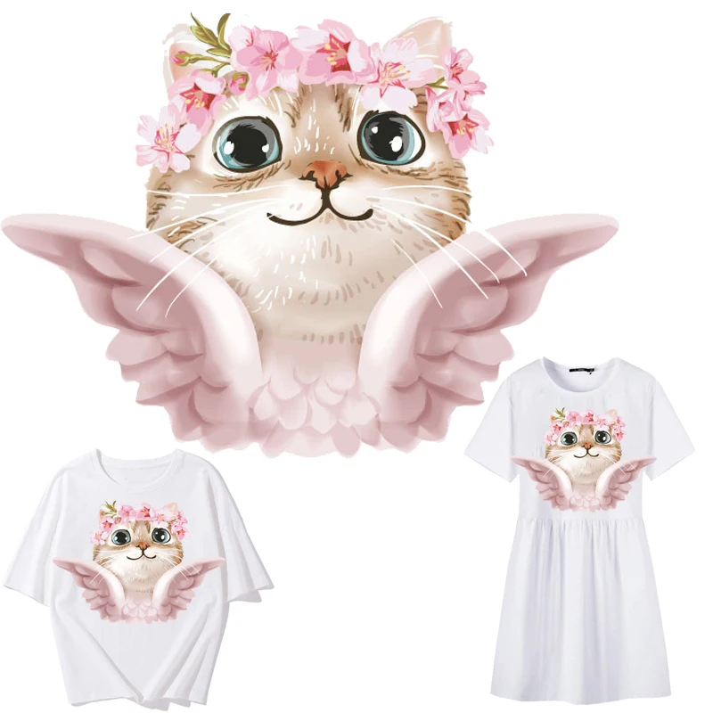 

Cat with Wings Flower Patches Thermal Sticker on Clothes Fabric Iron-on Transfers for Clothing Thermoadhesive Patch Diy Applique
