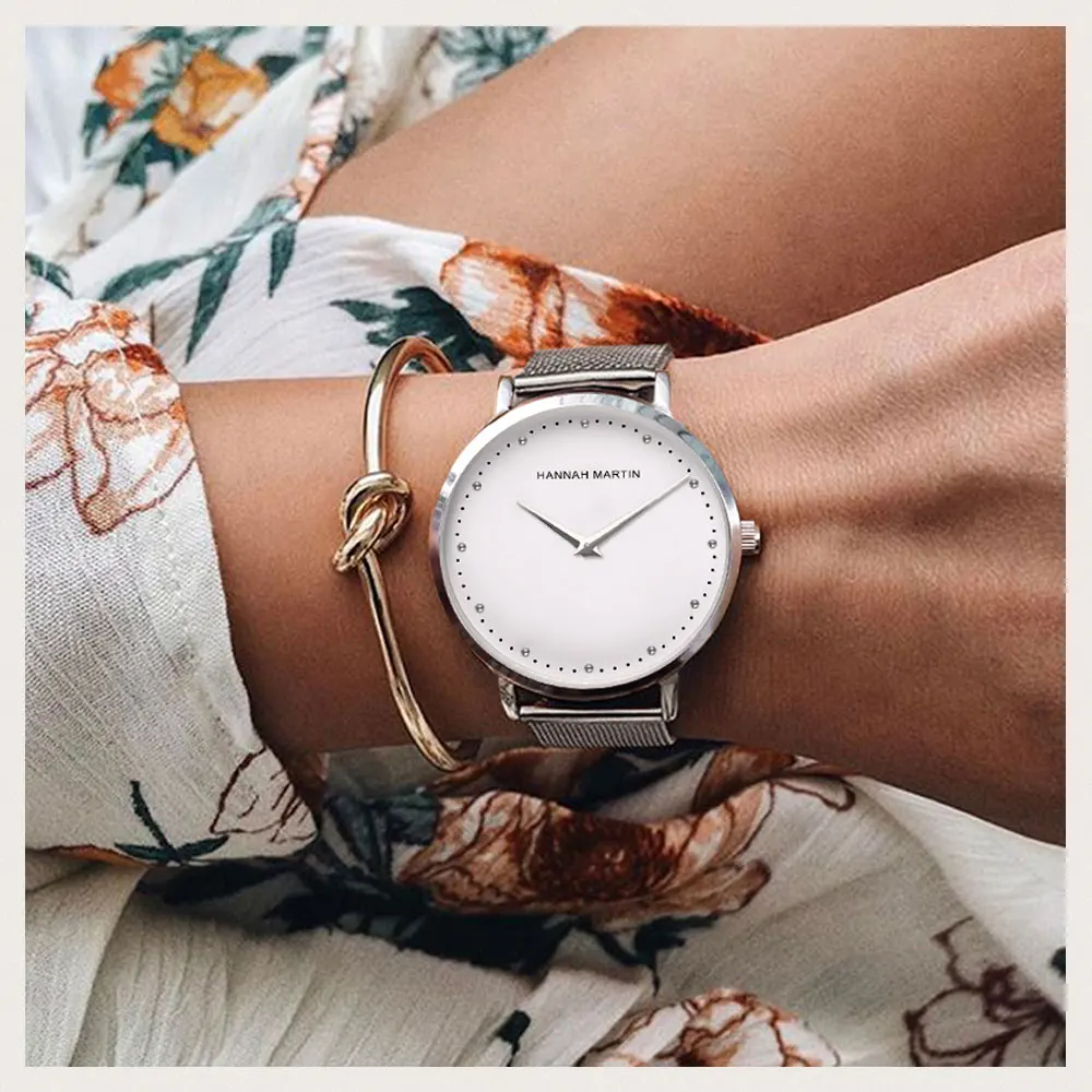 Часы Hannah Martin женские кварцевые из розового золота брендовые Роскошные наручные