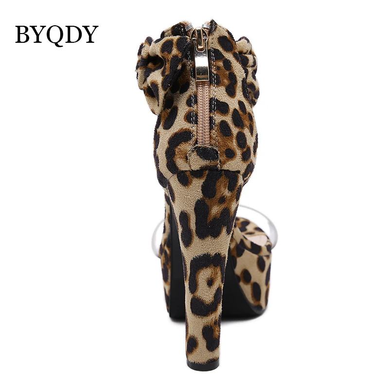 BYQDY Ankle Strap Zip Ultra High Heel Women Sandals Office Lady Leopard Summer Platform Thin Heels Pumps Model Show | Обувь