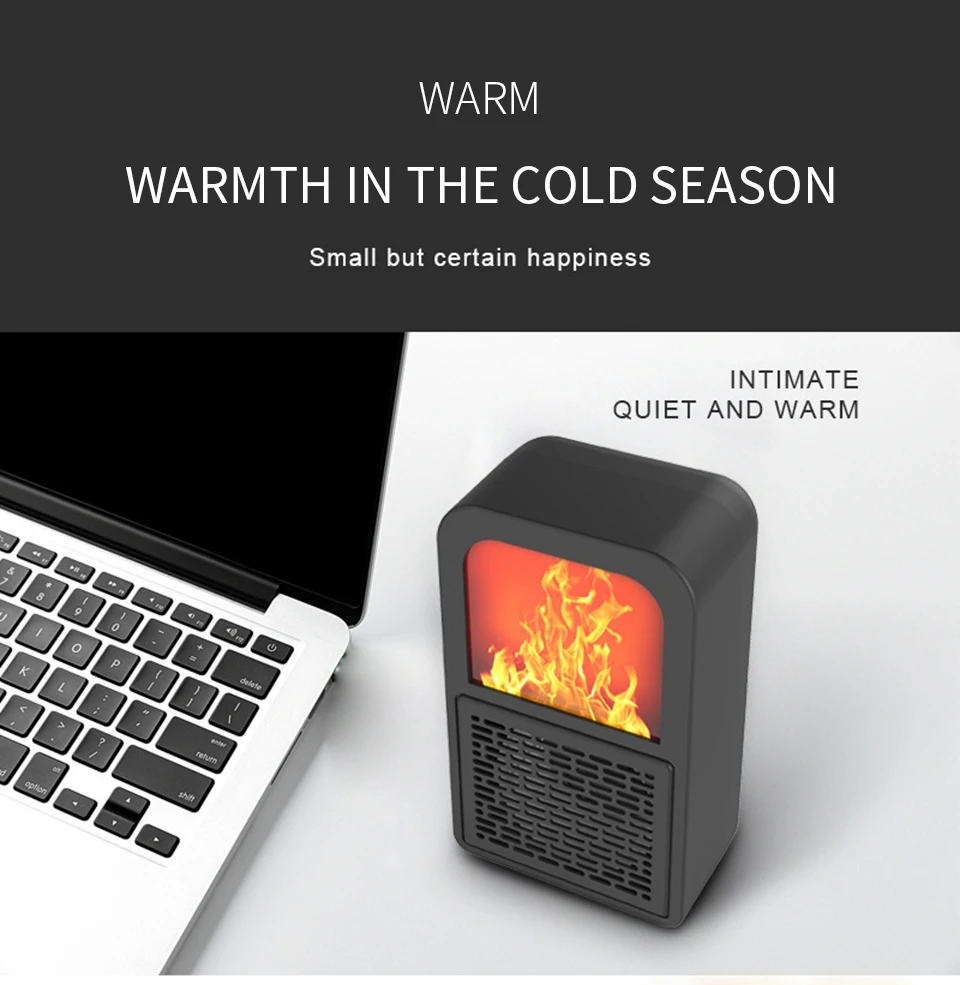 Portable 3D Flame Heater Space Home Mini Electric Heaters Heated Room Heaters Fan Small Heating Stove Radiator Machine for EU/US