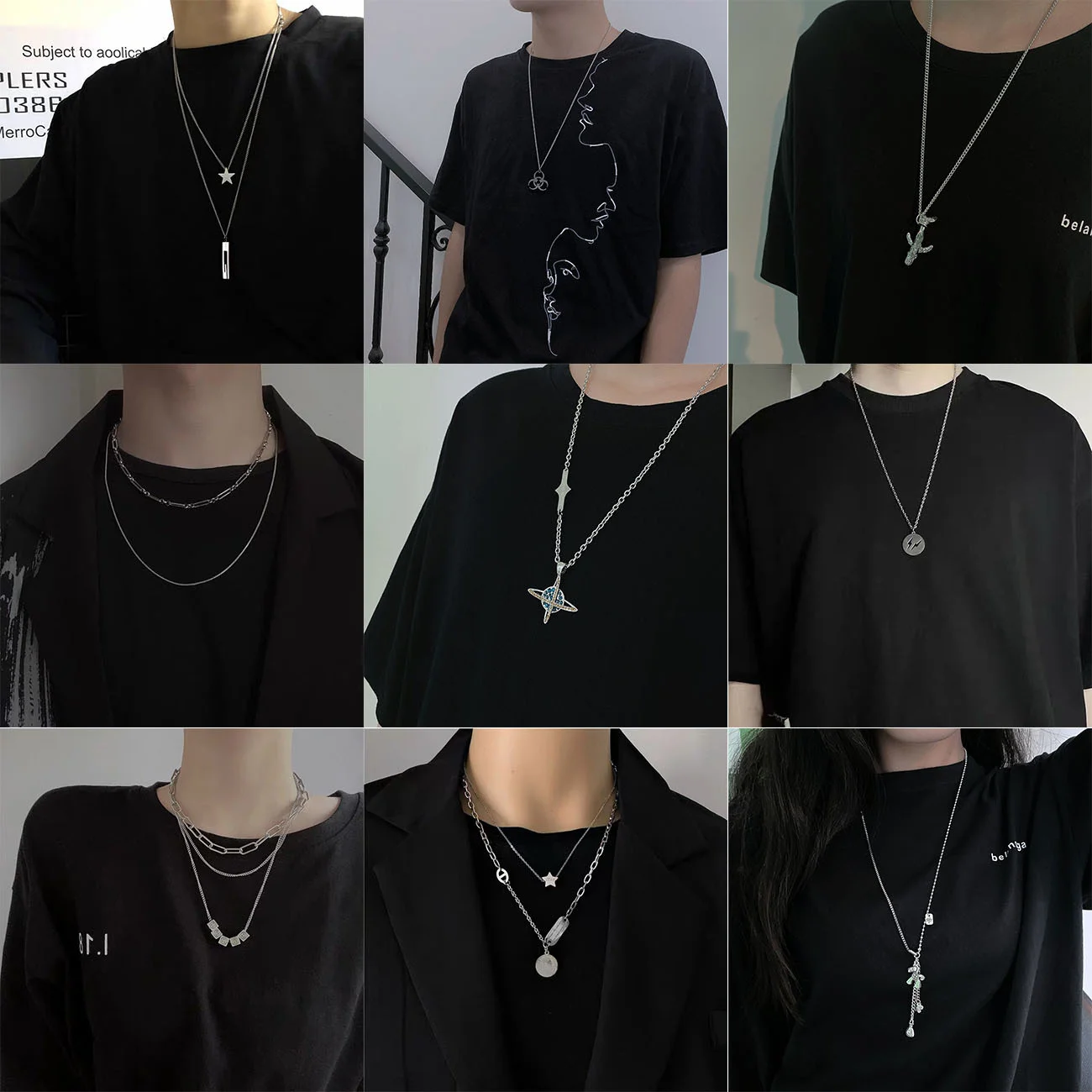 

Hip hop Titanium Steel Necklace For Women Multi-layer Long Chain Necklace for Women Men Stainless Steel Punk Necklaces Jewelry