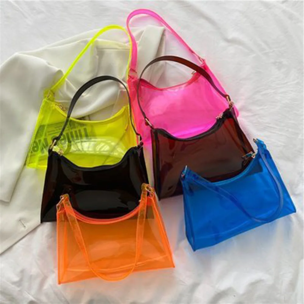 

Summer PVC Jelly Shoulder Bag Women Transparent Fashion Underarm Bag Chain Purse Mini Solid Messenger Bags Dinner Party Wedding