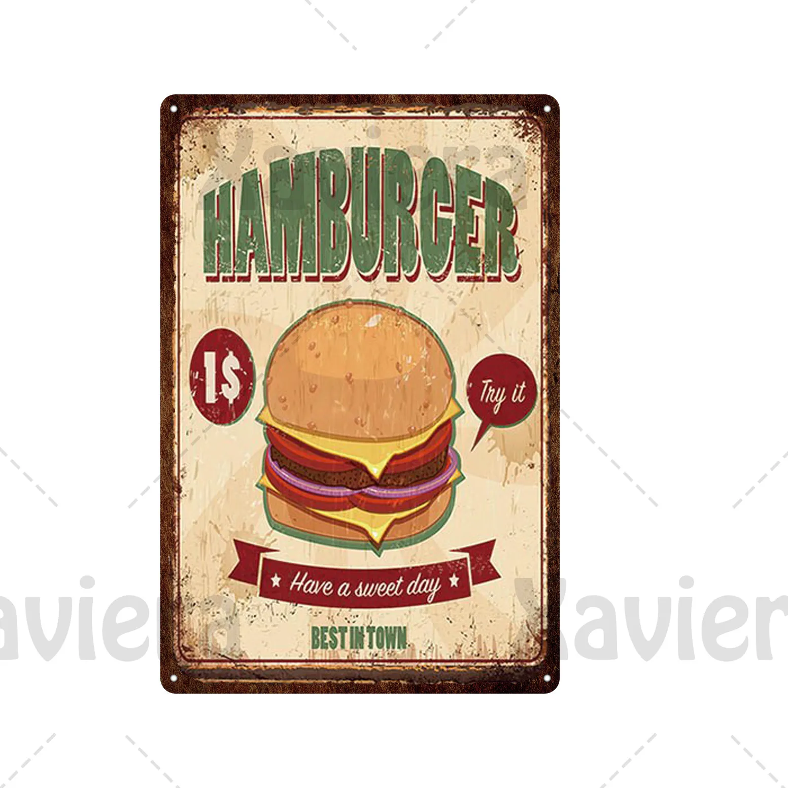 Retro Plaque Food Hot Dog Sandwich Macaroon Burger Pizza Metal Tin Sign Iron Sheet Creative Decor Painting Cafe Restaurant Home | Дом и сад