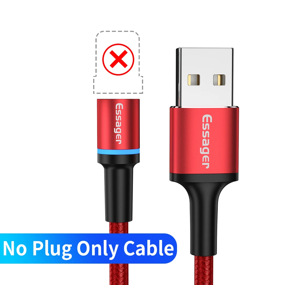 No Plug Only Cable3 Essager Led Магнитный mi cro USB кабель для быстрой зарядки type c кабель магнитное зарядное устройство, кабель для iPhone 11 XR X Xiaomi mi 9 Red mi Note 7 - Цвет: No Plug Only Cable3