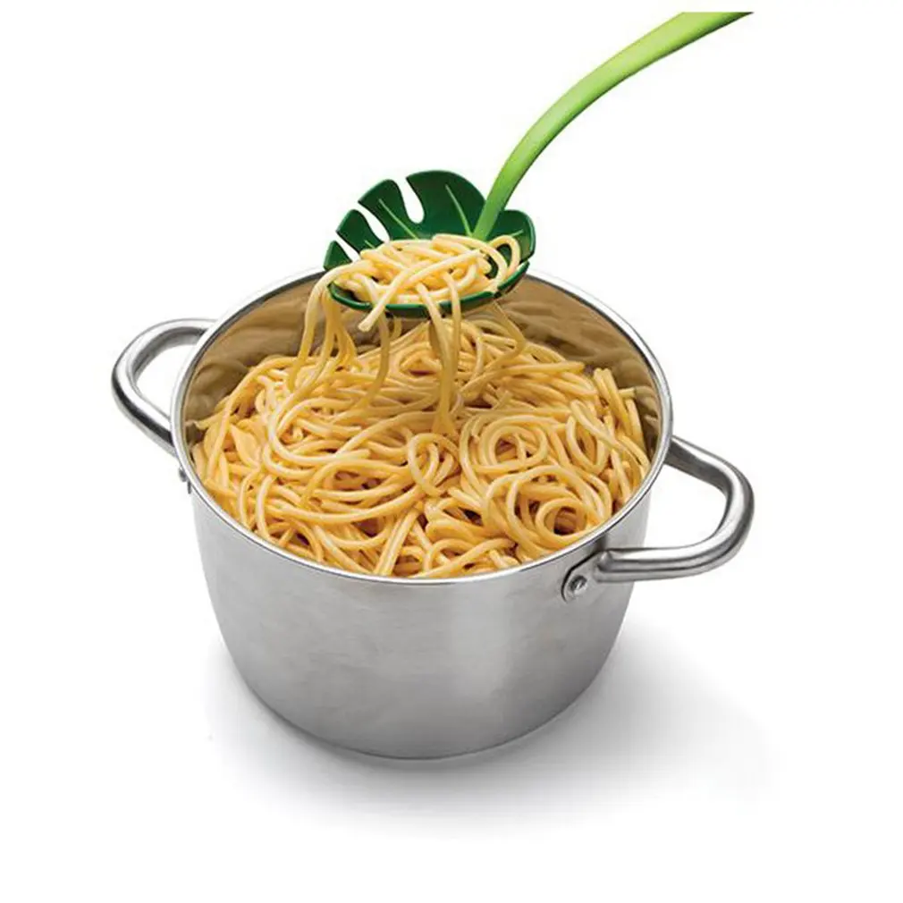 

Green Monstera Leaf Colander Multifunctional Long-Handled Spaghetti Slotted Serving Spoon Salad Slotted Spoon For Home Kitchen