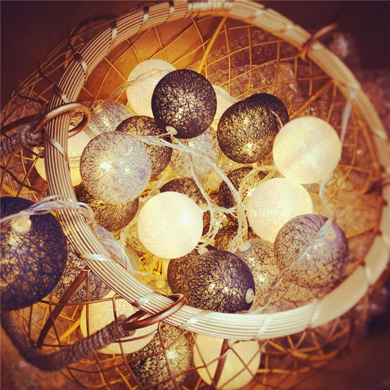 20 светодиодный гирлянда из светящихся хлопковых шариков на батарейках наружная